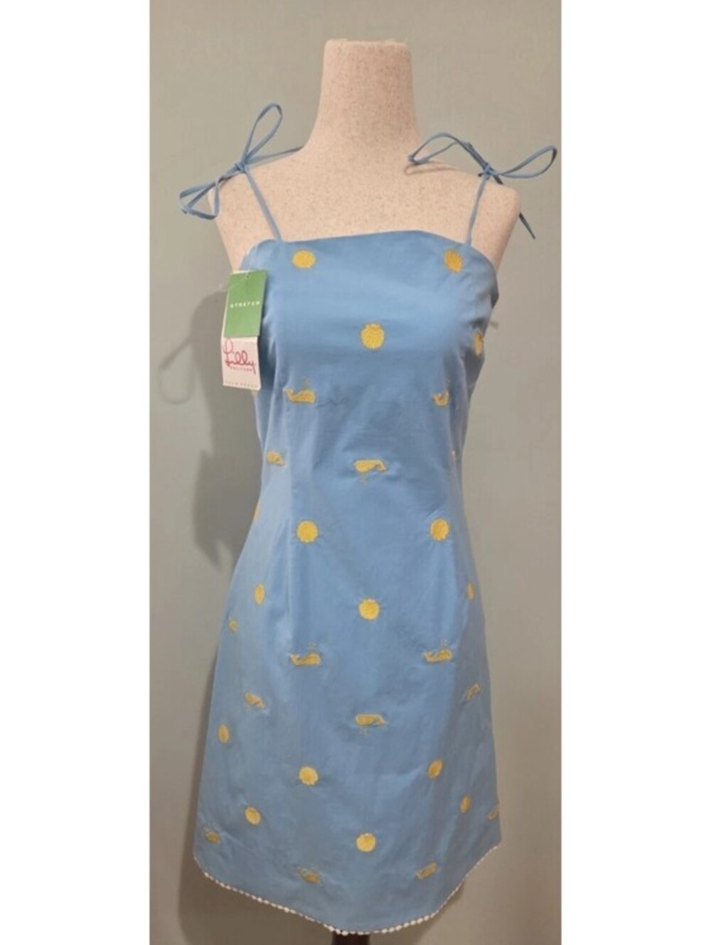 Lilly Pulitzer Sz 8 Lily Pad Cape Cod Blue Cocktail Dress Yellow Whale Vintage - Picture 1 of 10